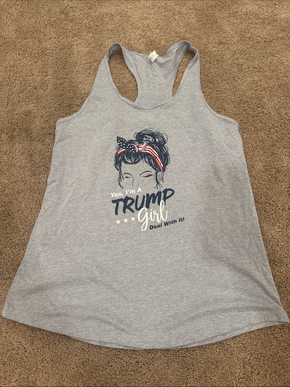 Donald Trump Light Gray Racerback Tank with Patriotic Graphic